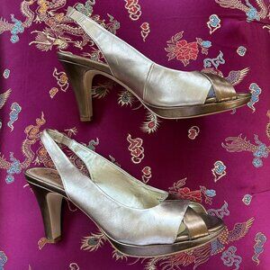 Anne Klein Gold Slingback HeelsStyle: chic,...